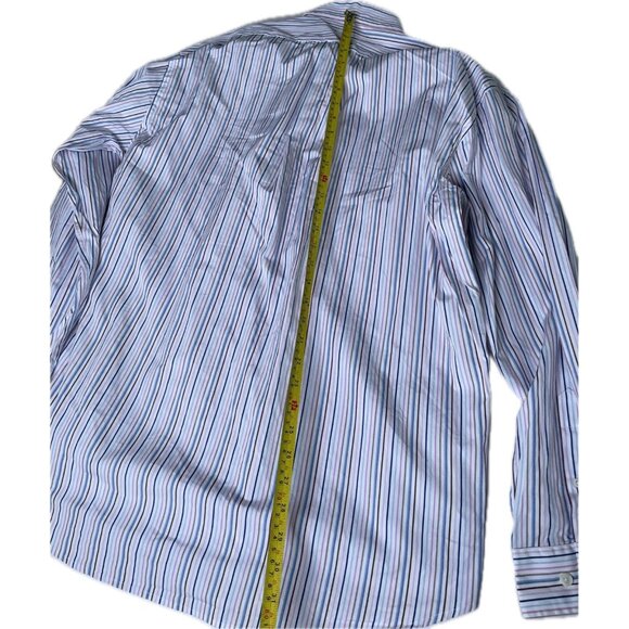 Faconnable Shirt Mens Button Down Shirt Short Sleeve Casual Blue Pink Striped L - Picture 7 of 7